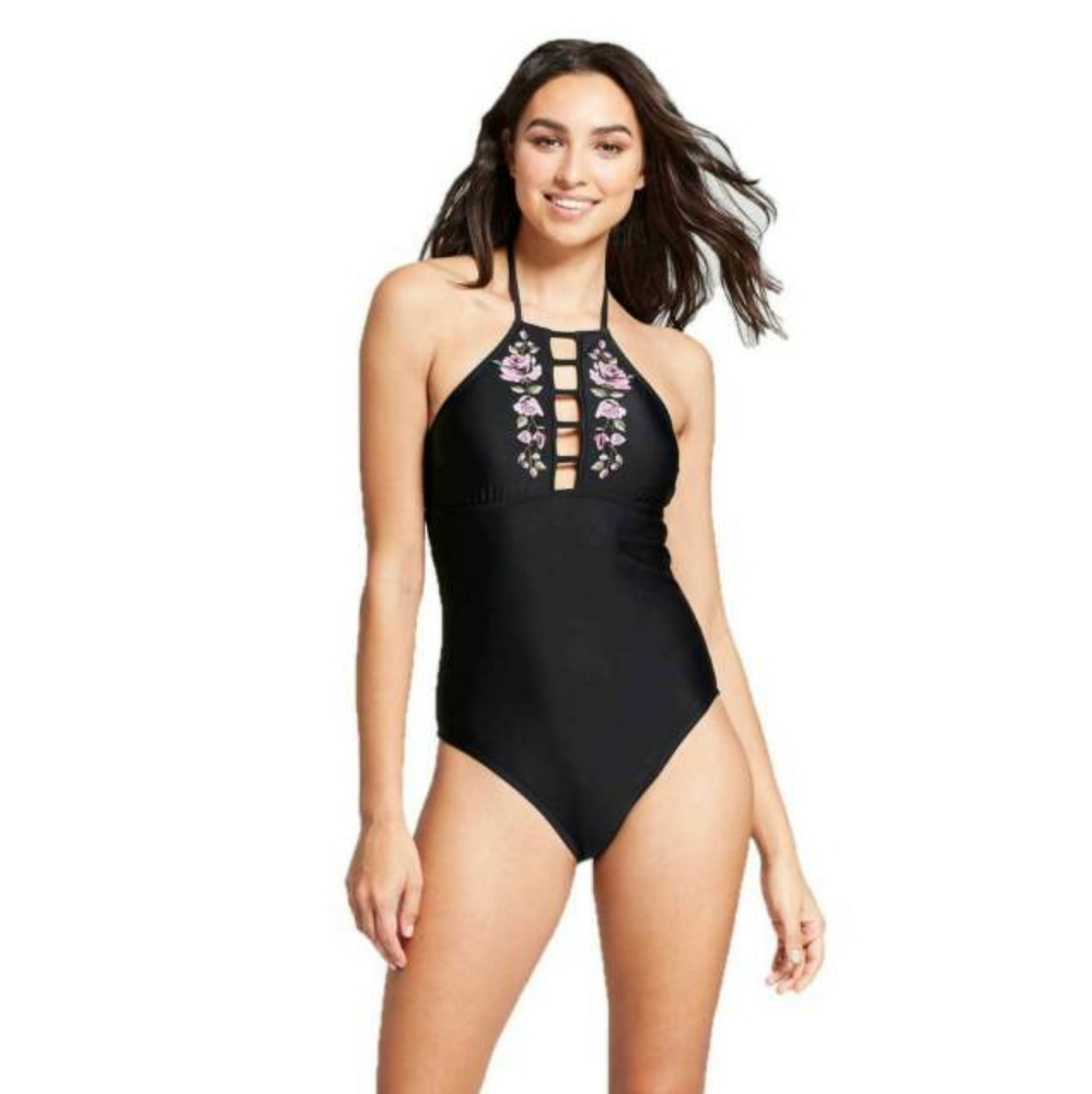 Mossimo One Piece Black Floral Swimsuit